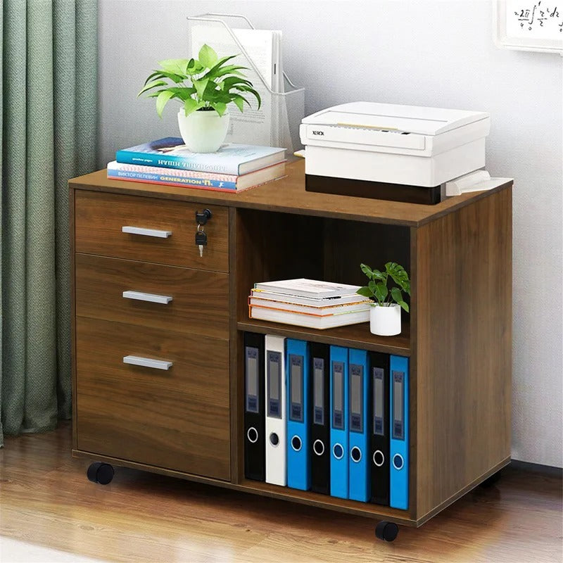 Filing Cabinet : 3-drawer Mobile Wood File Cabinet With Lock, File Cabinet