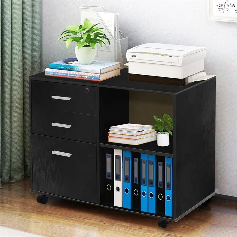 Filing Cabinet : 3-drawer Mobile Wood File Cabinet With Lock, File Cabinet