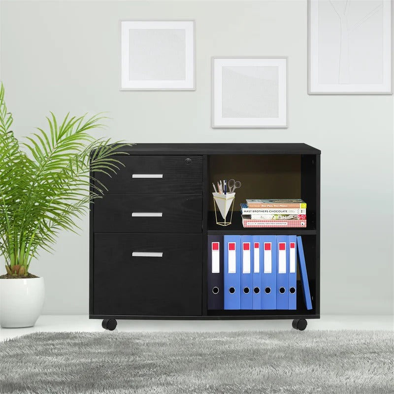 Filing Cabinet : 3-drawer Mobile Wood File Cabinet With Lock, File Cabinet