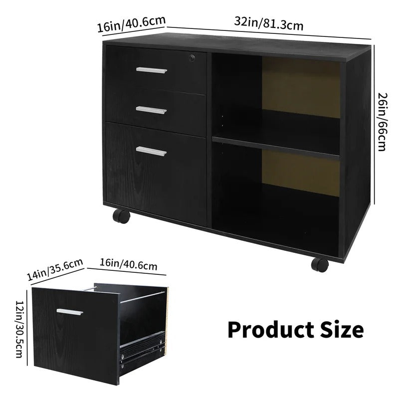 Filing Cabinet : 3-drawer Mobile Wood File Cabinet With Lock, File Cabinet