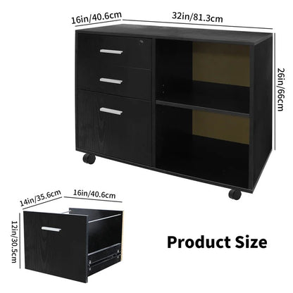 Filing Cabinet : 3-drawer Mobile Wood File Cabinet With Lock, File Cabinet