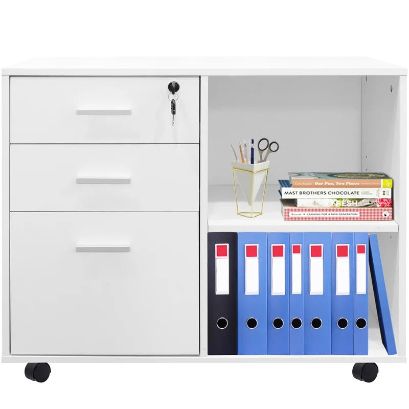 Filing Cabinet 3 Drawer Mobile Wood File With Lock Cab Gkw Retail