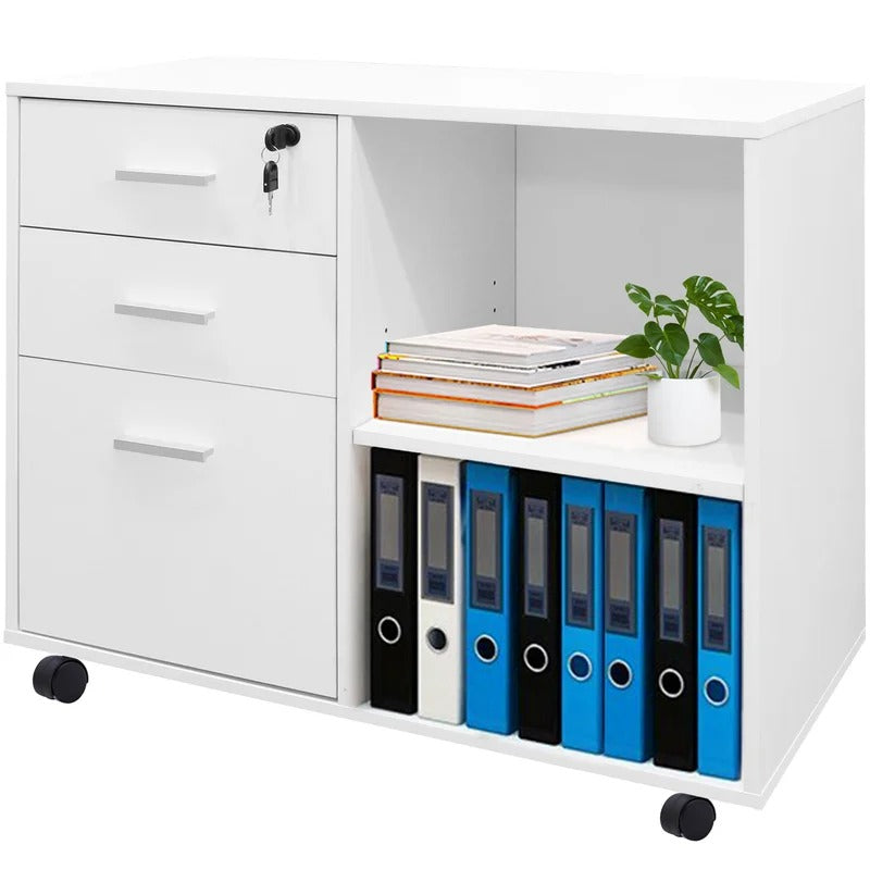 Filing Cabinet : 3-drawer Mobile Wood File Cabinet With Lock, File Cabinet