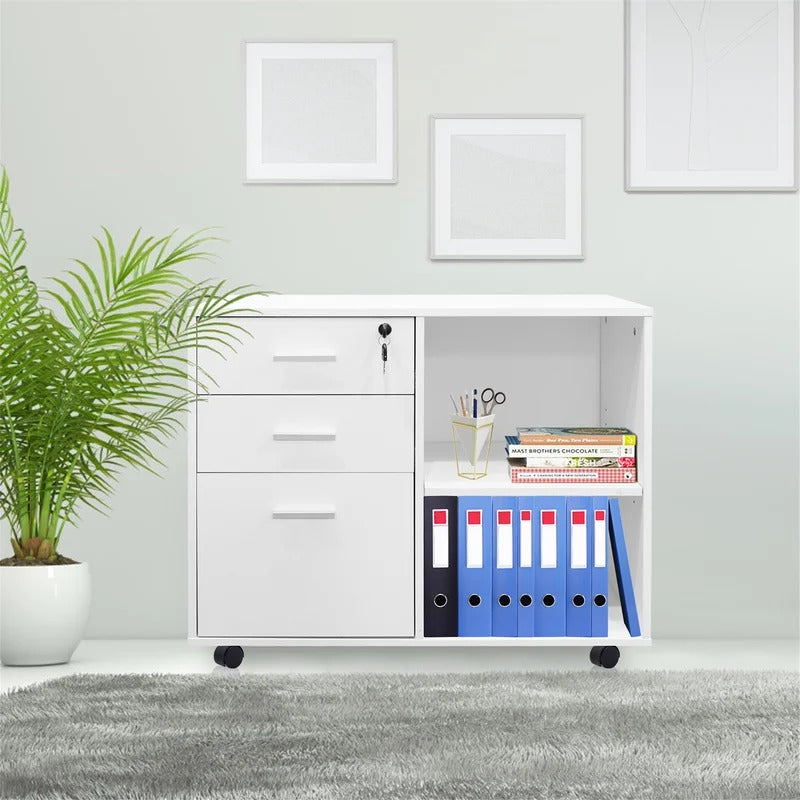 Filing Cabinet : 3-drawer Mobile Wood File Cabinet With Lock, File Cabinet