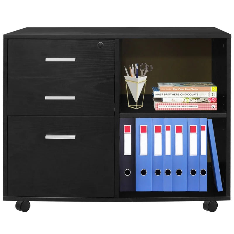 Filing Cabinet : 3-drawer Mobile Wood File Cabinet With Lock, File Cabinet