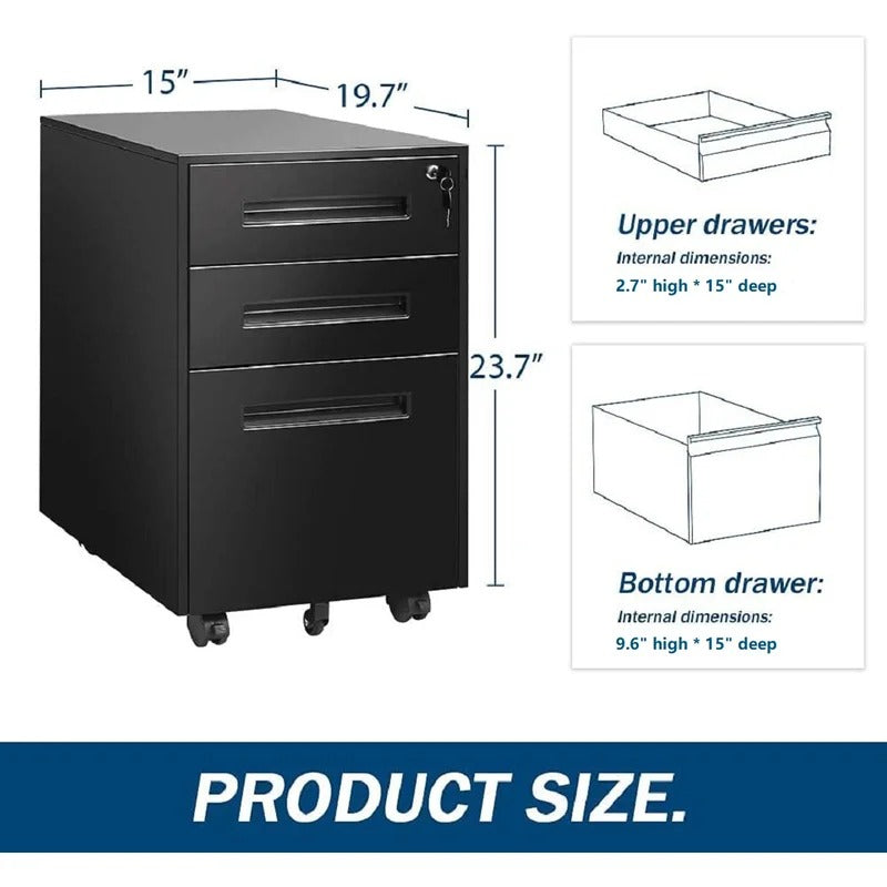 File Cabinets : 14.96'' Wide 3 -Drawer Mobile Vertical Filing Cabinet