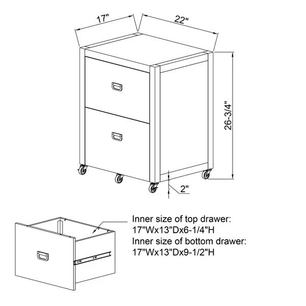 Filing Cabinet : 22'' Wide 2 -Drawer Mobile Vertical File Cabinet