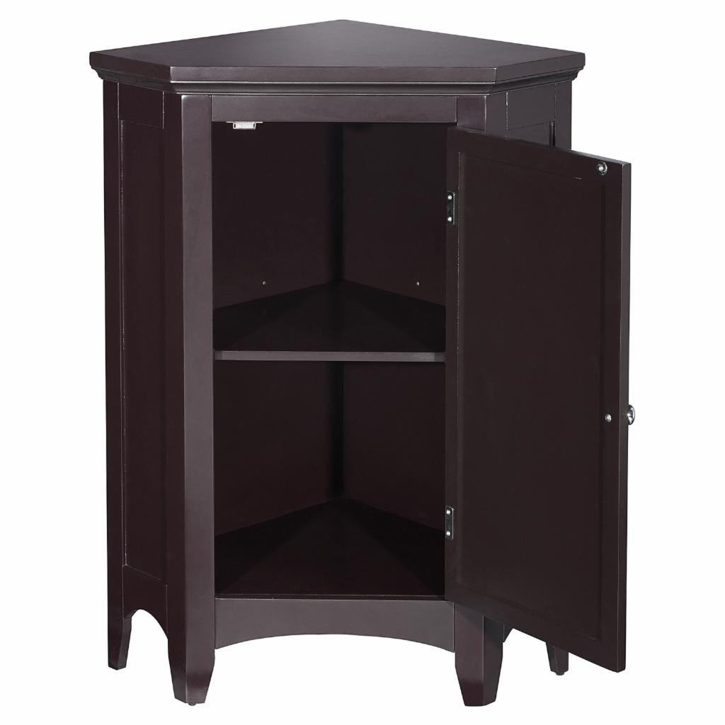 Floor Cabinets: Dark Espresso Corner Floor Cabinet with 1 Shutter Door 