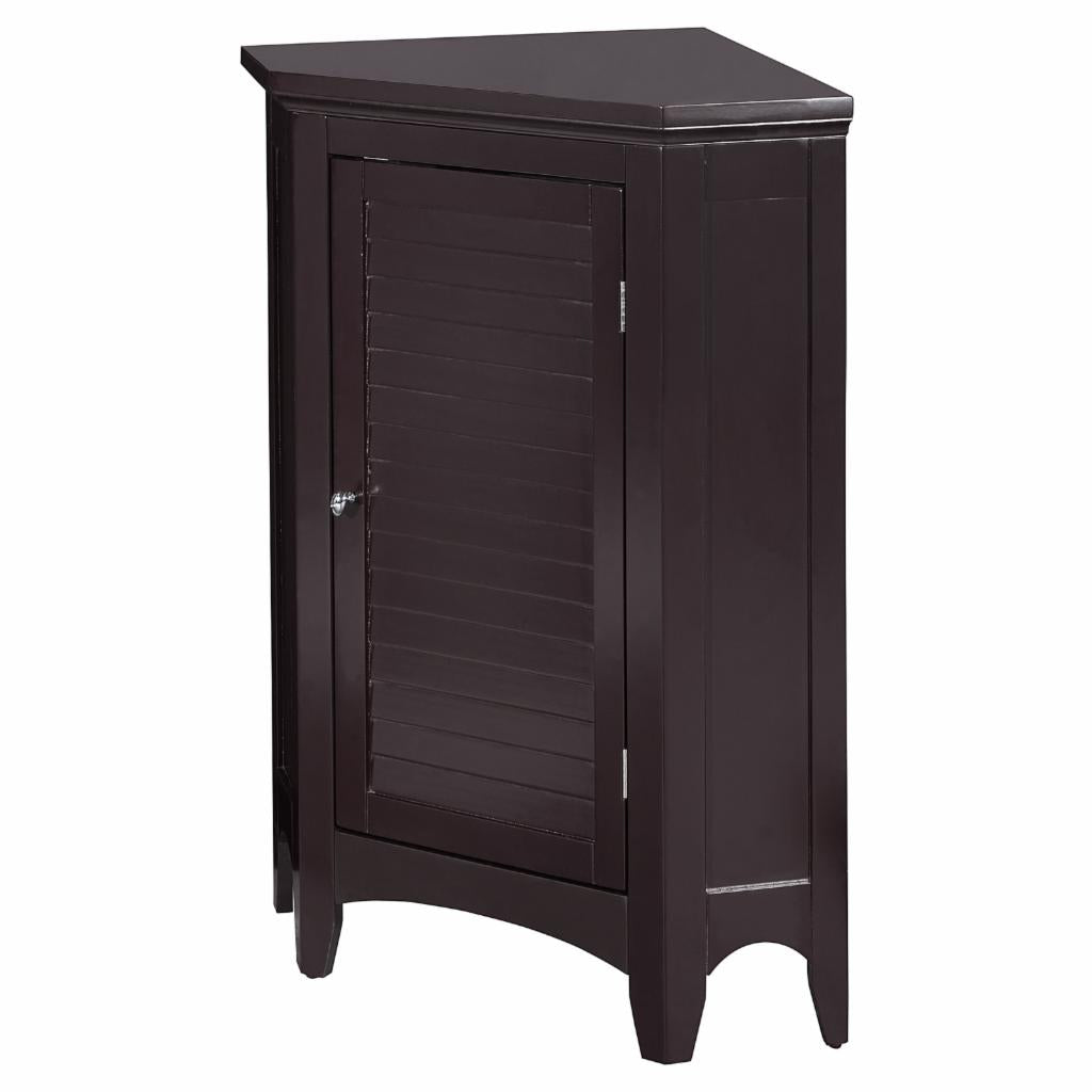 Floor Cabinets: Dark Espresso Corner Floor Cabinet with 1 Shutter Door 
