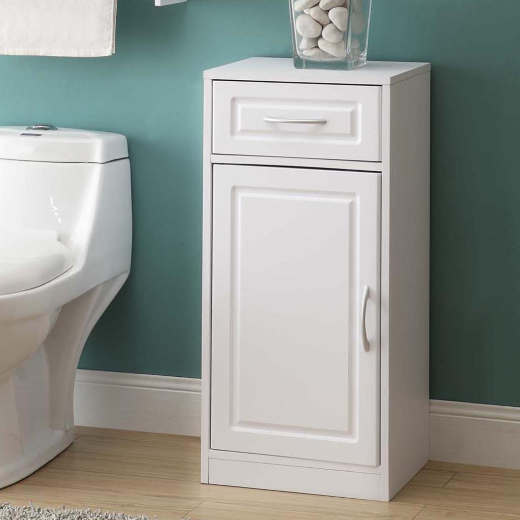 Floor Cabinets: White Bathroom Base Cabinet with One Door