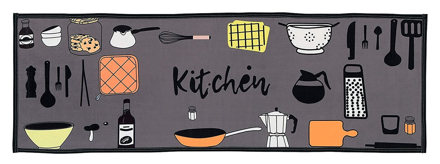 Floor Mats: Abstract Kitchen Floor Mat & Runner with Anti Skid Backing |Grey Color| Rubber |Standard Size|40 X 120 Cm& Mat -40 X 60 Cm| Combo|