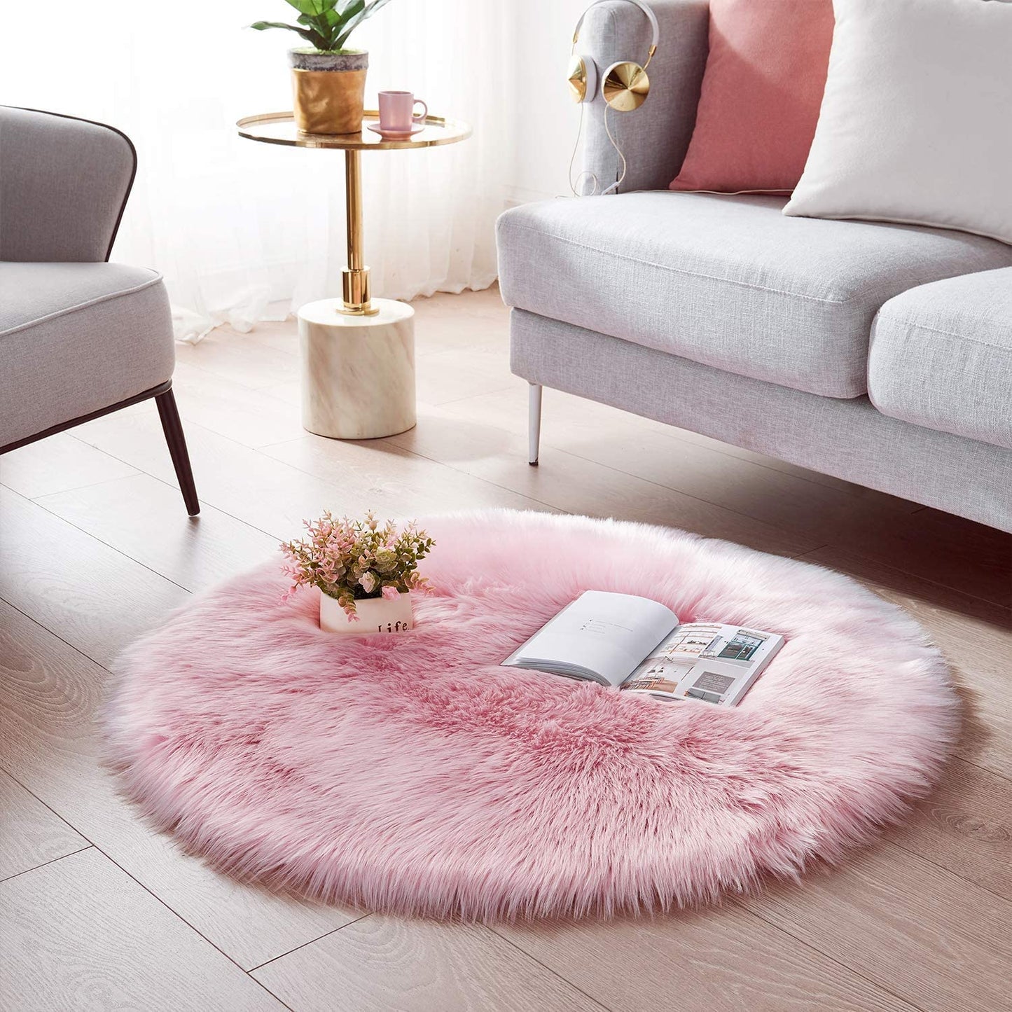 Floor Mats: Circular Carpet for Bedroom Soft Circle Kids Play Mat (30x30, Black)