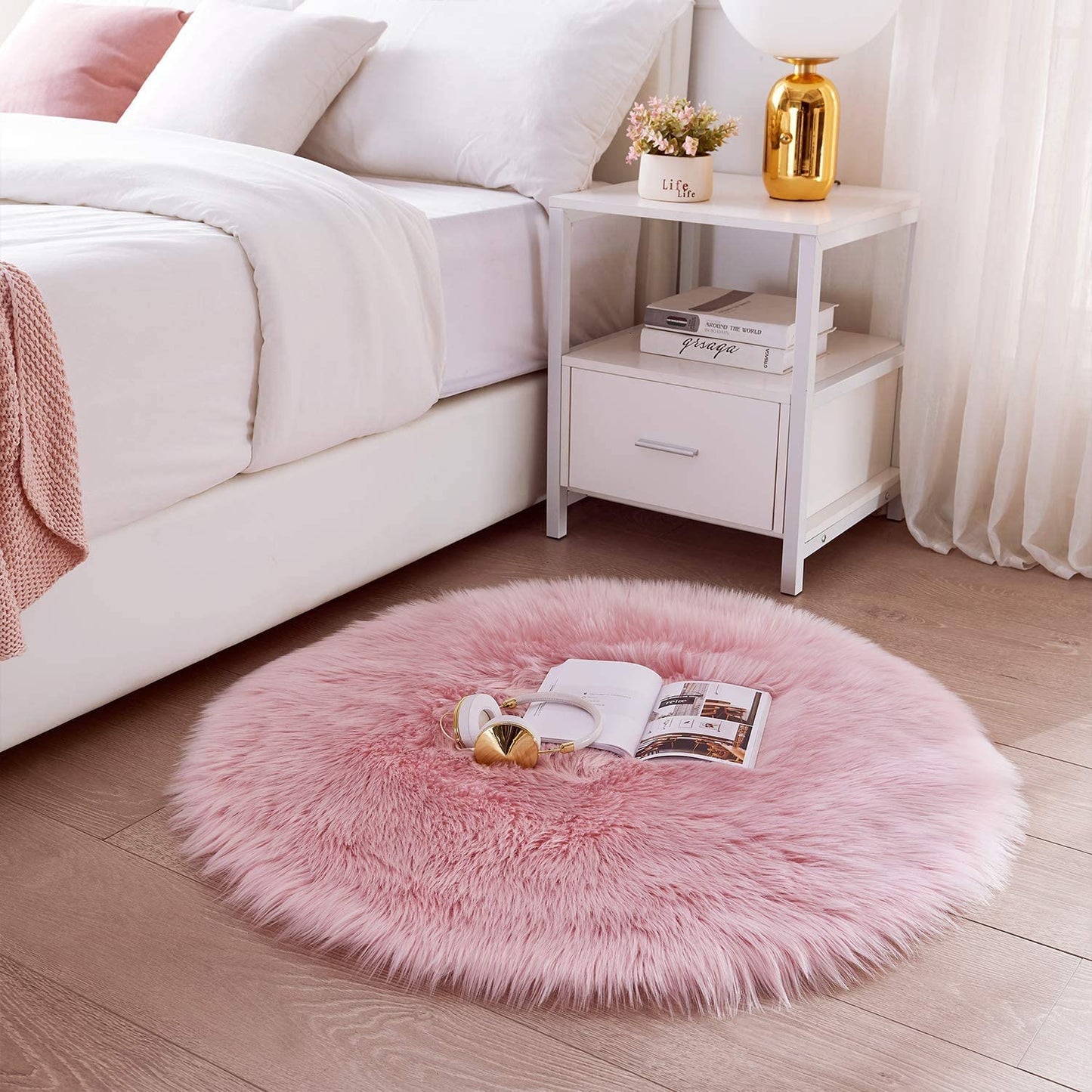 Floor Mats: Circular Carpet for Bedroom Soft Circle Kids Play Mat (30x30, Black)