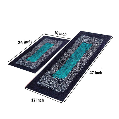 Floor Mats: KANTA Hot Thread Kitchen Runner Floor Mat & Runner With Runner Size ( 120X40 Cm ) Lxw Centimetres And Bathmat Size ( 60X40 Cm ) Lxw Centimetres Blue(Cotton)