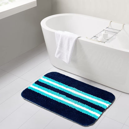 Floor Mats: Kitchen Mat and Runner with Anti Skid Backing,Colour Aqua Strip Blue (40x120(40 x 60) CM Set of 2