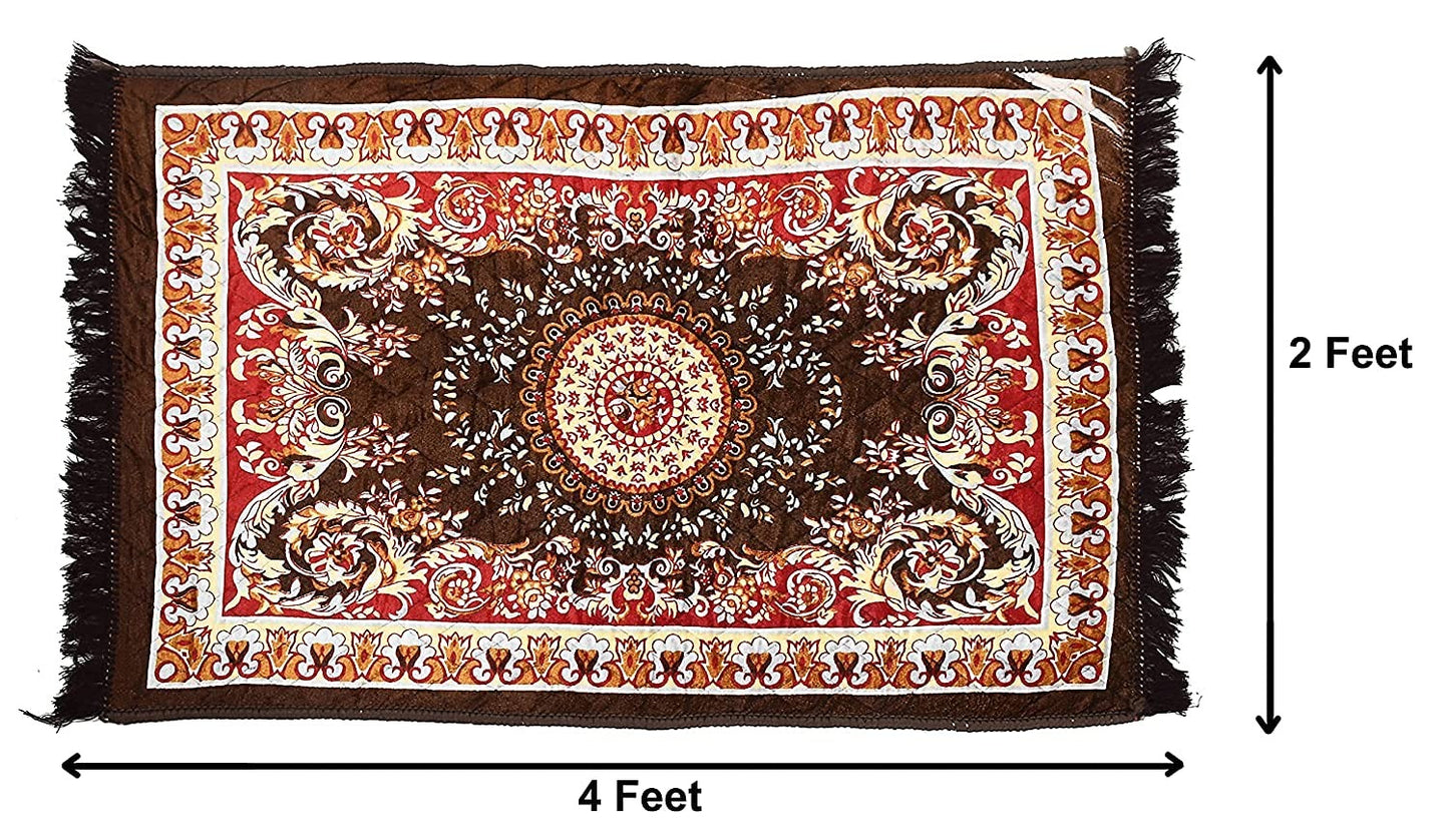 Floor Mats: Velvet Pooja Asan Carpets - Size 28 x 48(Inches) 71X121(CM) 2X4(Feet) Bed Side Runner,Floor Mat, Floor Rug, Pack of 1 Velvet Asan
