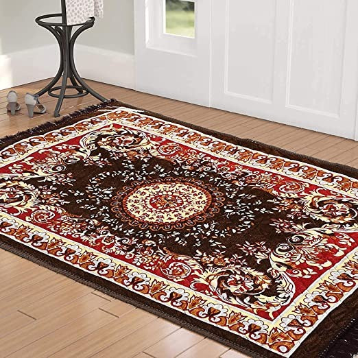 Floor Mats: Velvet Pooja Asan Carpets - Size 28 x 48(Inches) 71X121(CM) 2X4(Feet) Bed Side Runner,Floor Mat, Floor Rug, Pack of 1 Velvet Asan