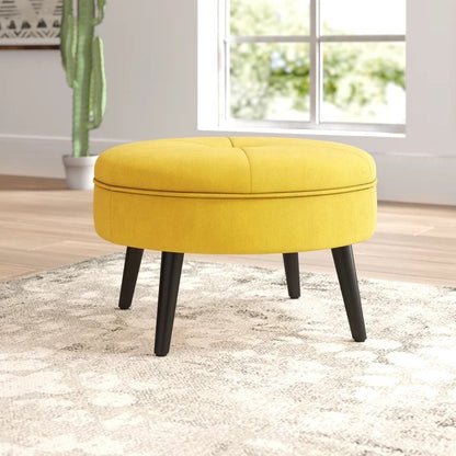 Foot Stool: 23'' Wide Tufted Round Cocktail Ottoman