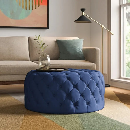 Foot Stool: 35.5'' Wide Velvet Tufted Round Cocktail Ottoman