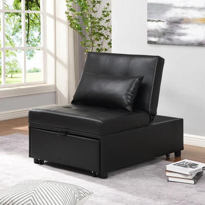 Futon: 26.8'' Wide Faux Leatherette Convertible Sofa