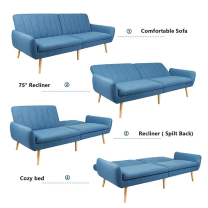Futon: 43.5" Wide Linen Convertible Sofa