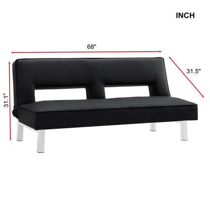 Futon: 68'' Wide Faux Leatherette Convertible Sofa