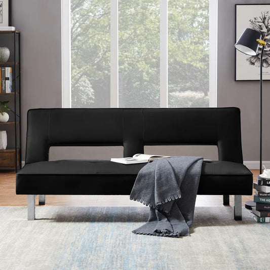 Futon: 68'' Wide Faux Leatherette Convertible Sofa