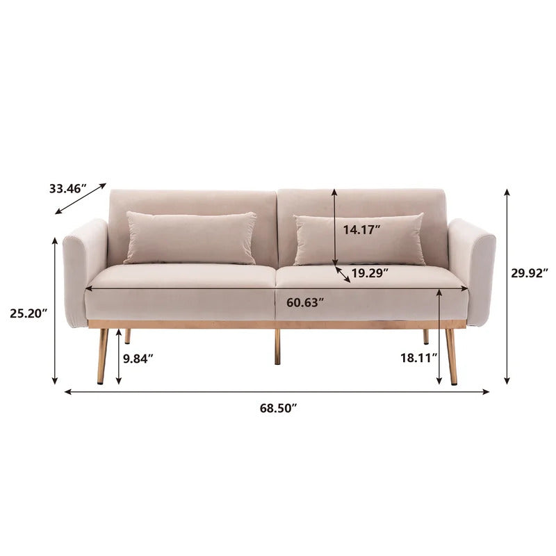 Futon: 68'' Wide Velvet Convertible Sofa