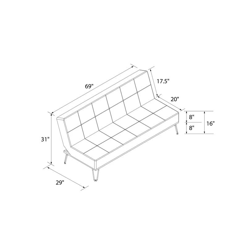 Futon: 69'' Wide Velvet  Convertible Sofa