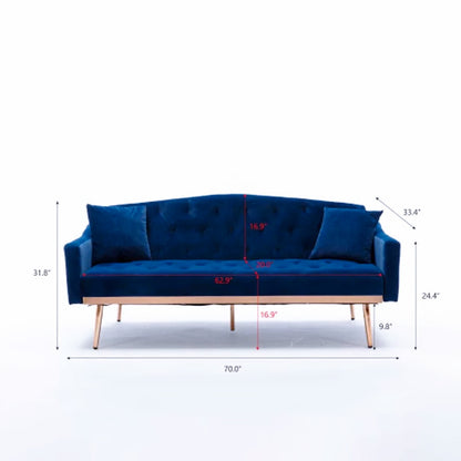 Futon: 70'' Velvet Square Arm Sleeper Sofa