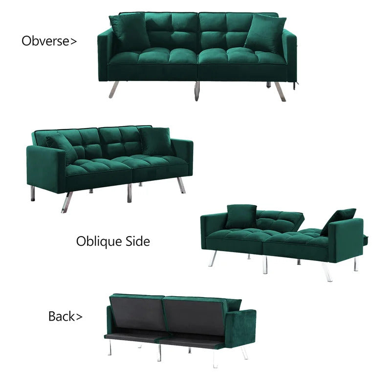 Futon: 74.8'' Wide Velvet Convertible Sofa