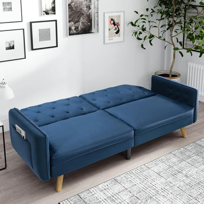 Futon: 81.5'' Wide Faux Leatherette Convertible Sofa with Storage