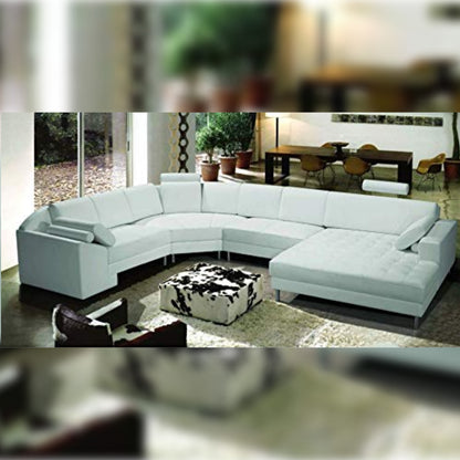 G Shape Sofa Set Left-Arm-Facing-Chaise Leatherette (White)