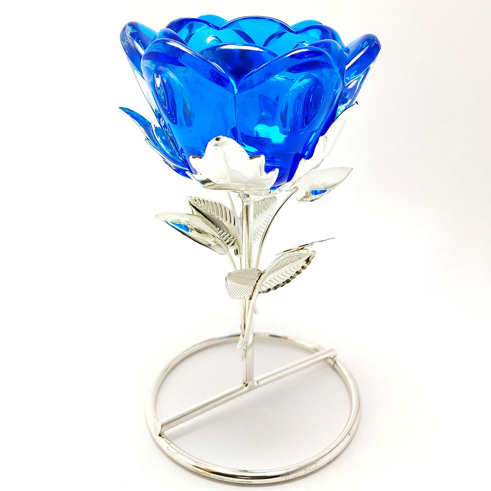 Home Decor : Blue Glass Candle Holder With Candle