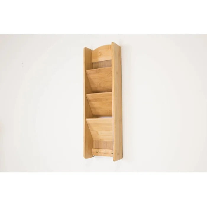 Key Holder: 3 Tier Bamboo Wall Mail Organizer with Key Hooks