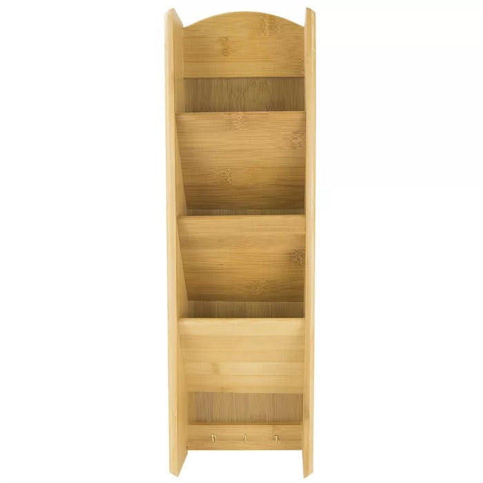 Key Holder: 3 Tier Bamboo Wall Mail Organizer with Key Hooks