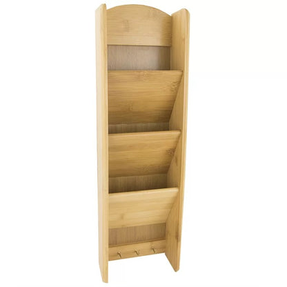 Key Holder: 3 Tier Bamboo Wall Mail Organizer with Key Hooks