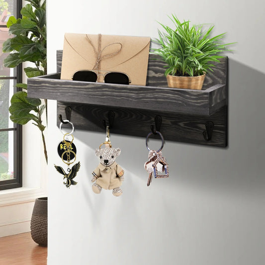 Key Holder: Decorative Wall Shelf Mail Organizer With 4 Key Hooks