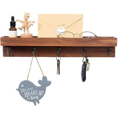 Key Holder: Wall Mounted Entryway Wall Shelf With Key Hooks