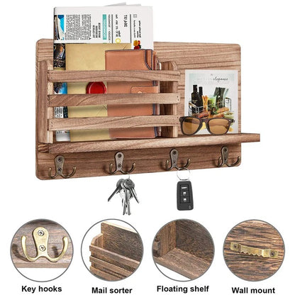 Key Holder: Wooden Decorative Wall Key Organizer with Mail Storage