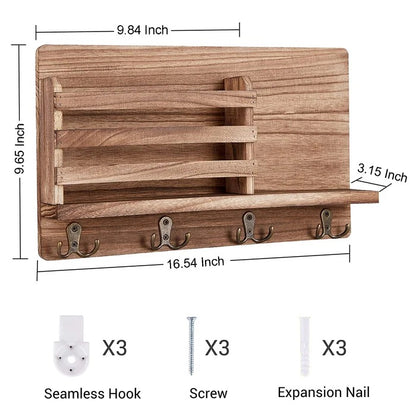 Key Holder: Wooden Decorative Wall Key Organizer with Mail Storage