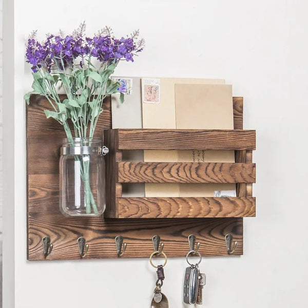 Key Holder: Wooden Wall Storage Organizer with Key Hook