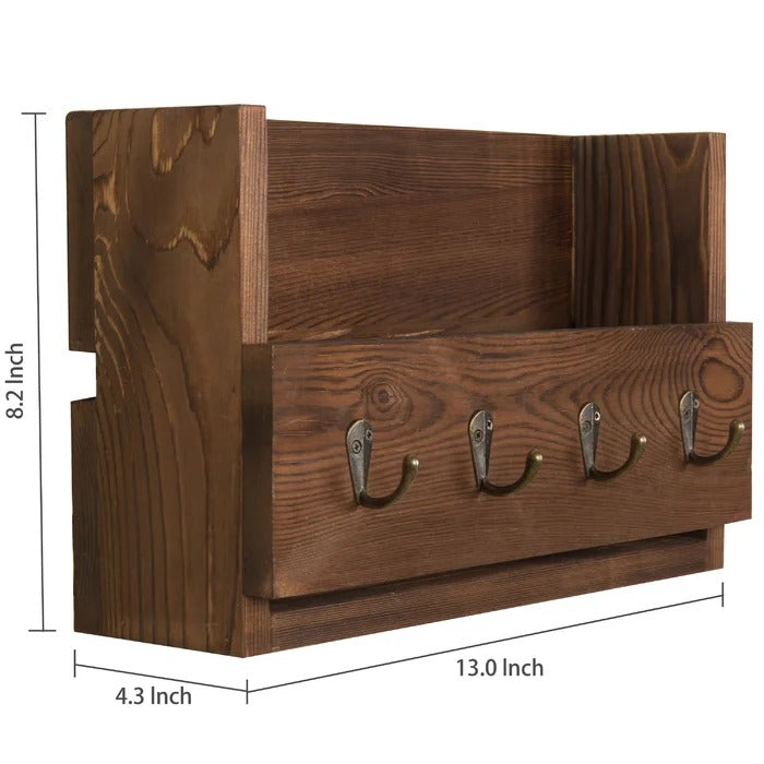 Key Holder: Wooden Wall Storage Organizer with Key Hooks and Mail Storage