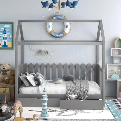 Kids Bed: 2 Drawer Solid Wood Canopy Bed