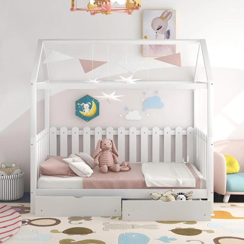 Kids Bed: 2 Drawer Solid Wood Canopy Bed