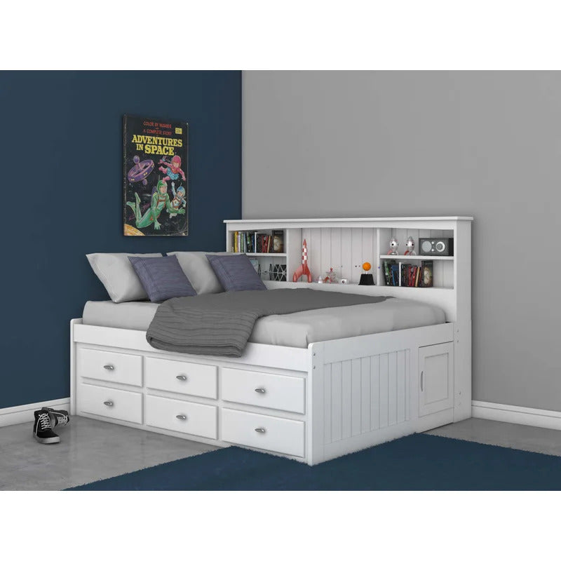 Kids Bed: 6 Drawer Solid Wood Daybed with Bookcase