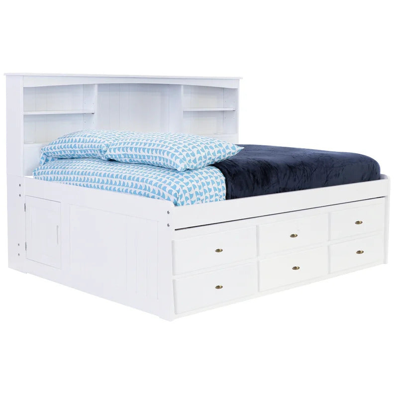 Kids Bed: 6 Drawer Solid Wood Daybed with Bookcase