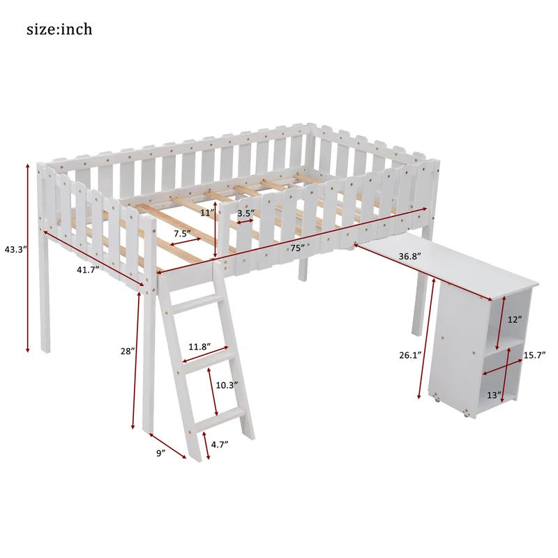 Kids Bed: Platform Loft Bed with Built-in-Desk