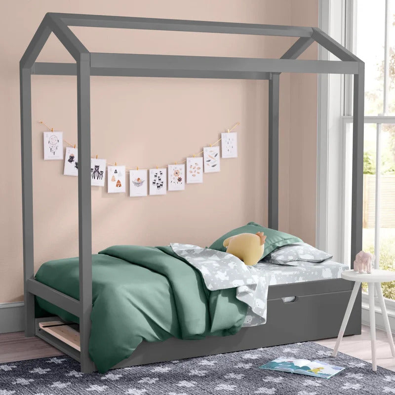 Kids Bed: Solid Wood Canopy Bed with Trundle