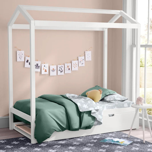 Kids Bed: Solid Wood Canopy Bed with Trundle